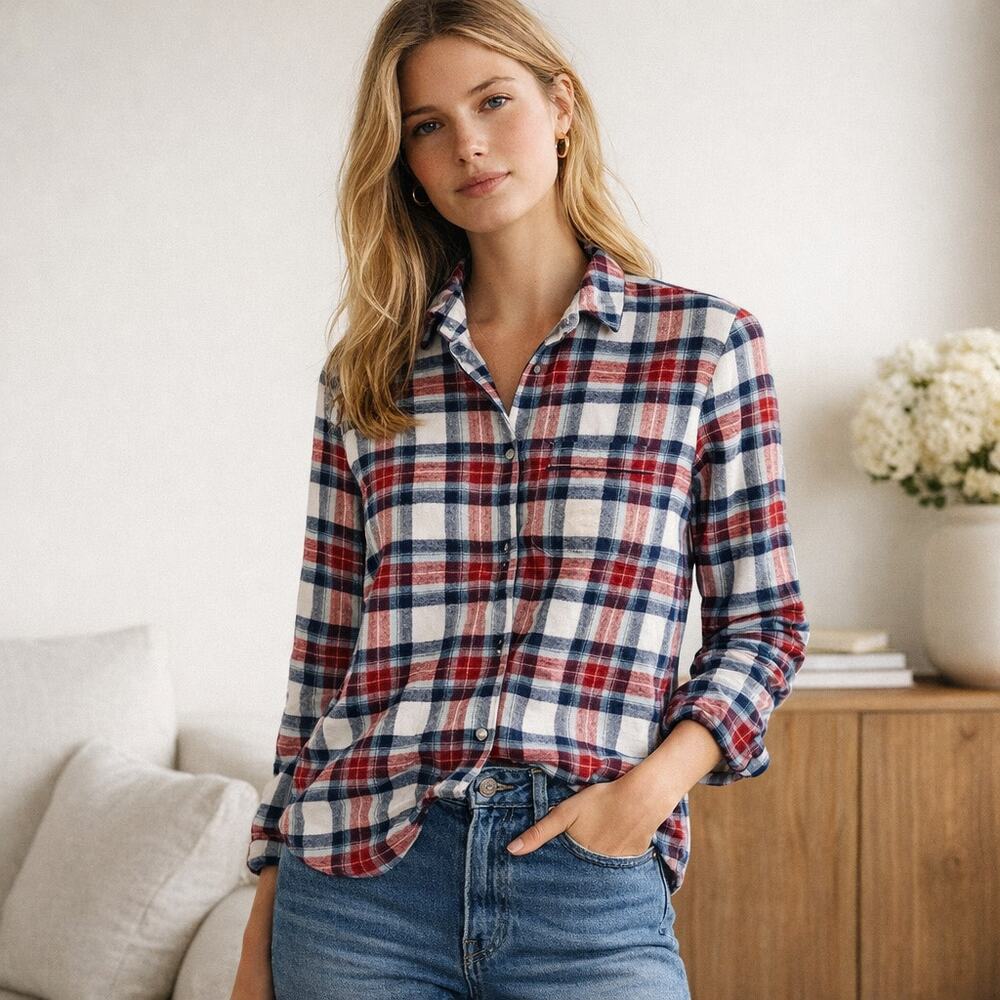 LA LIGNE New York Cotton Flannel Top Button up Plaid Size Small